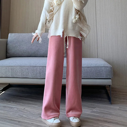 Women Long Pants Spring Autumn Women Elastic Waist Straight Long Wide Leg Pants Casual Female Long Pants Trousers