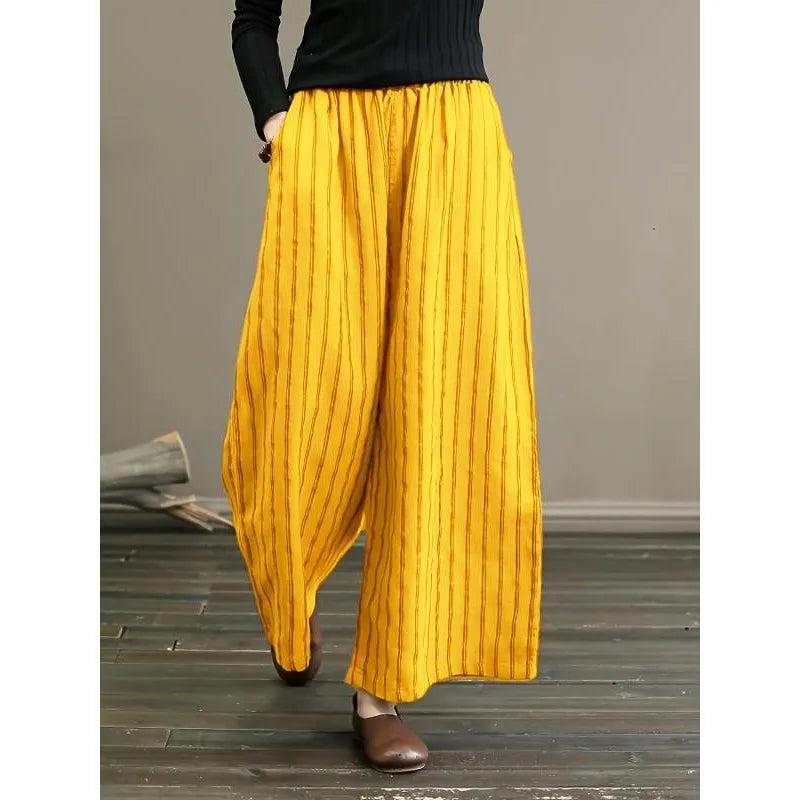 Plus Size 1XL-5XL Women Summer Pants Women'S Striped Wide Legs Show A Slimming ﻿