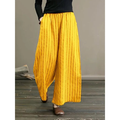 Plus Size 1XL-5XL Women Summer Pants Women'S Striped Wide Legs Show A Slimming ﻿