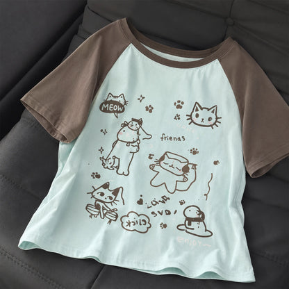 Summer Japanese High Waisted Shorts Women Cute Cat Cartoon Print Cotton Short Pants Casual Fashion Female Bottoms Shorts New