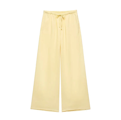 HH 2025 Spring Women Fashion Linen Suits New Solid Cardigan Kimono Top + Versatile Outerwear Female Wide Leg Long Pant