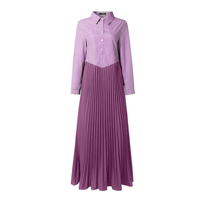 ZANZEA Women Patchwork Muslim Abaya Maxi Long Dress Elegant Casual Long Sleeve Pleated Sundress Loose Kaftan Ramadan Robe Femme