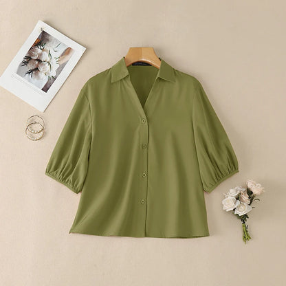 ZANZEA 2026 Woman Half Lantern Sleeves Blouses Casual Turn-Down Collar Button Up Shirts Spring Summer Solid Color Commute Tops