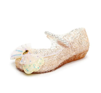 Kids Girl Bowknot Princess Sandal Children Soft Bottom High Heels Crystal Jelly Wedding Performances Party Shoe PVC Beach Sandal