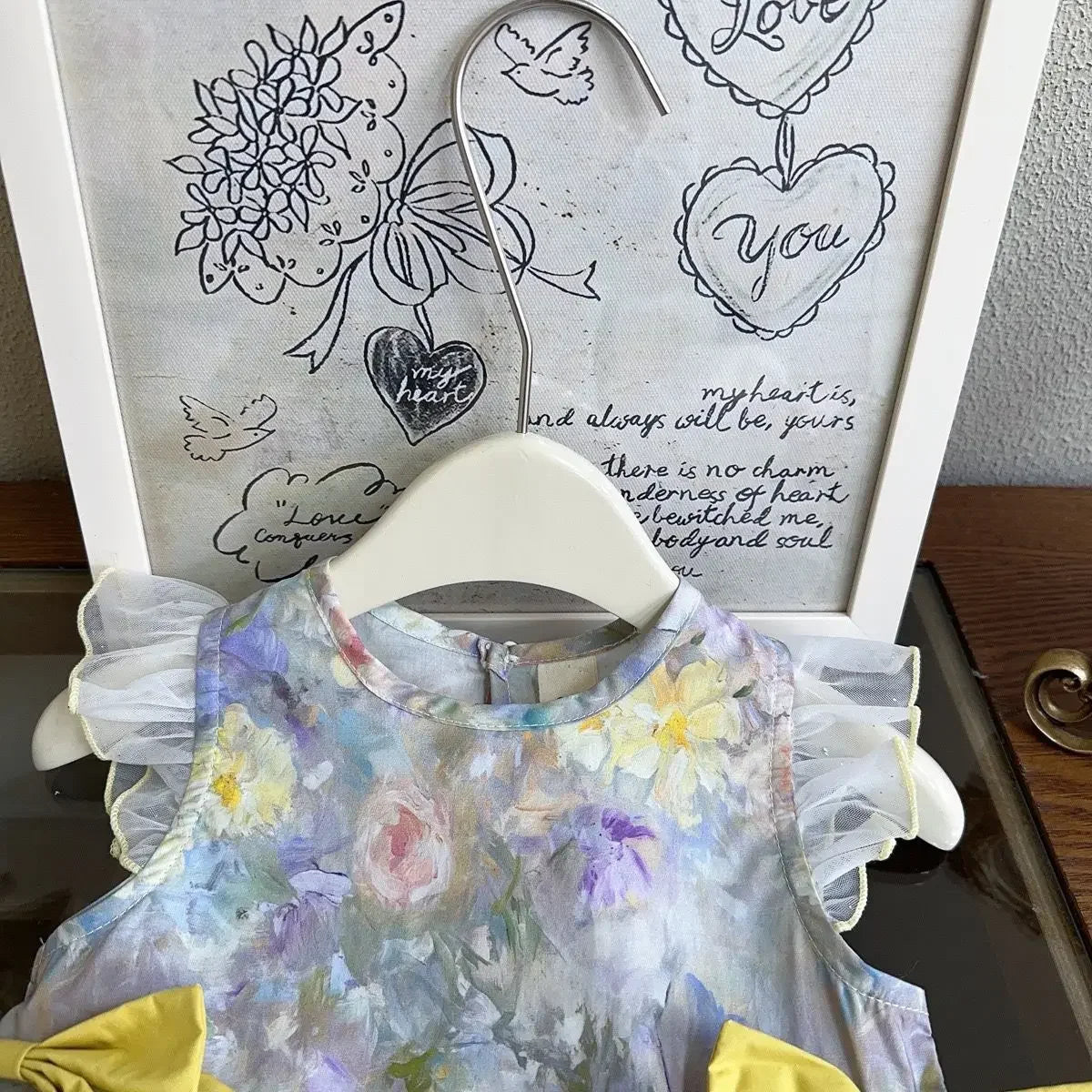 Girls Casual Dresses Floral Printed Dress Bow Mesh Stitching Princess Dress Flower Girl Dresses Princess Dress for Girls