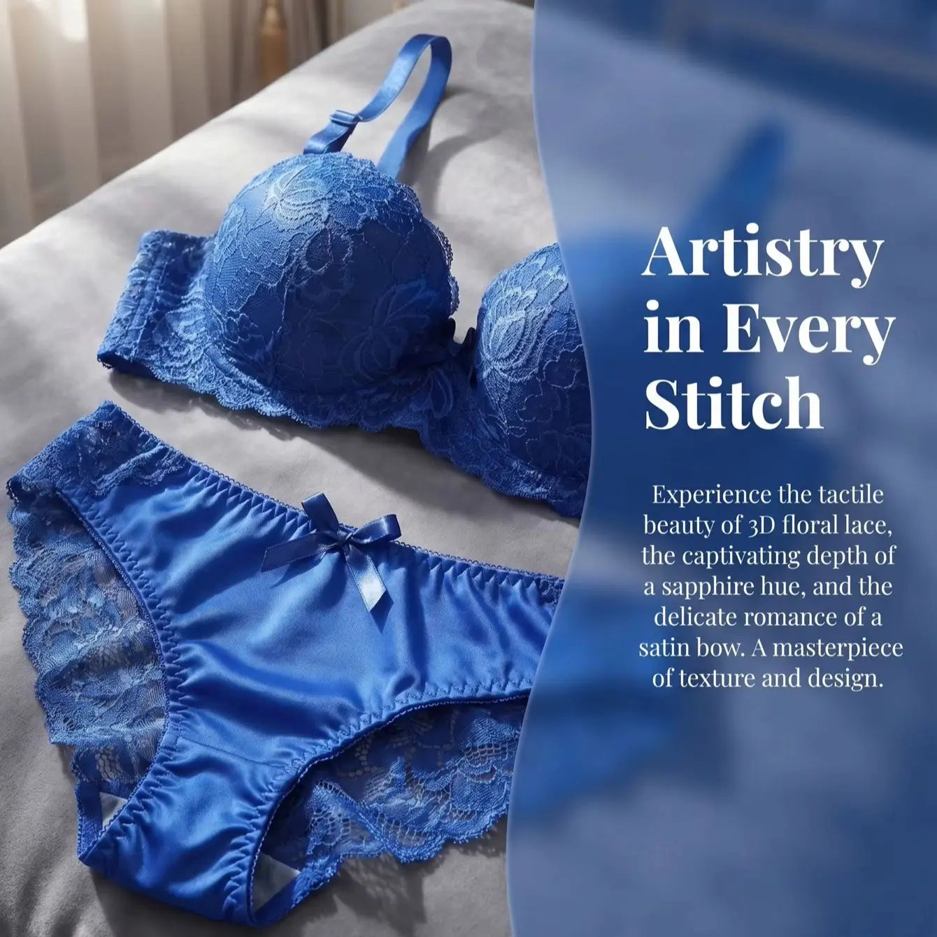 New fashion 2-piece set of sexy Lingerie set  blue lace brassere push up women's set  A2155