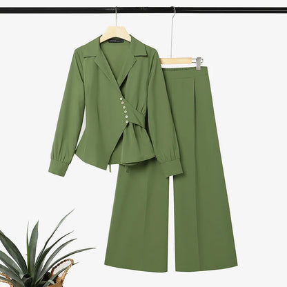 ZANZEA Casual Long Sleeve Tops Trousers Suit Autumn Outfits Office Women 2 Piece Sets Fashion OL Work Pants Sets Solid Tracksuit