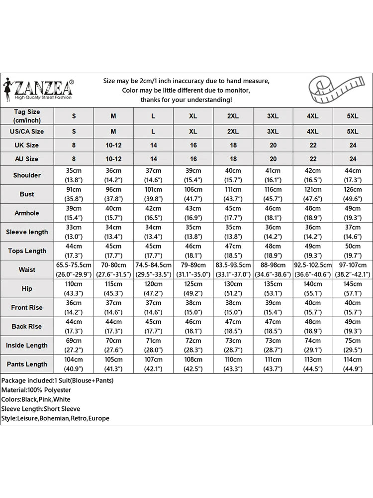 ZANZEA Women's Pant Sets 2 Piece Elegant Chic Short Crop Tops & Wide Leg Pants Two Piece Outfits Trouser Suits Woman Clothes 3XL