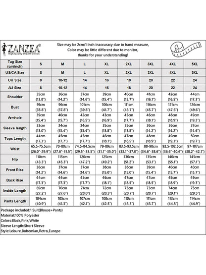ZANZEA Women's Pant Sets 2 Piece Elegant Chic Short Crop Tops & Wide Leg Pants Two Piece Outfits Trouser Suits Woman Clothes 3XL