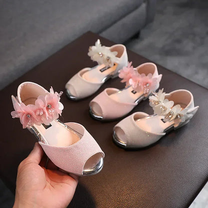 2026 Summer Girls Rhinestone Flower Shoes Low Heel Flower Wedding Party Dress Pump Shoes Princess Shoes For Kids Toddler