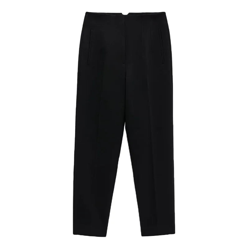 Hot Sale Women Summer Thin Casual Cropped Pants Stretchy Temperament Pleated Slimming Capris Ankle Length High Waisted Trousers