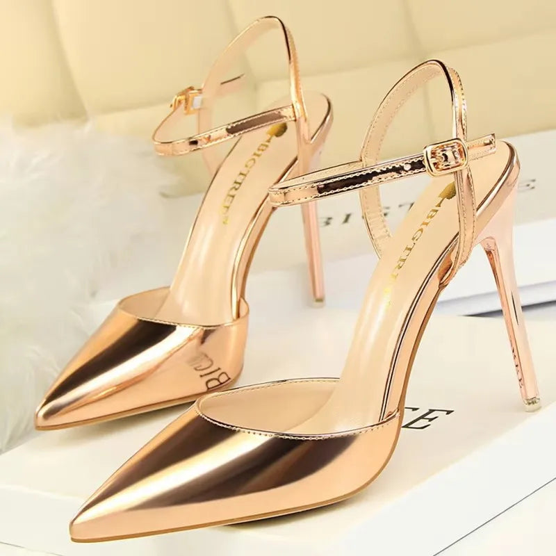 BIGTREE Shoes Fashion Sandals Women 2026 Patent Leather High Heels Women Sandals Summer Heeled Sandals Pointed Toe Women Pumps
