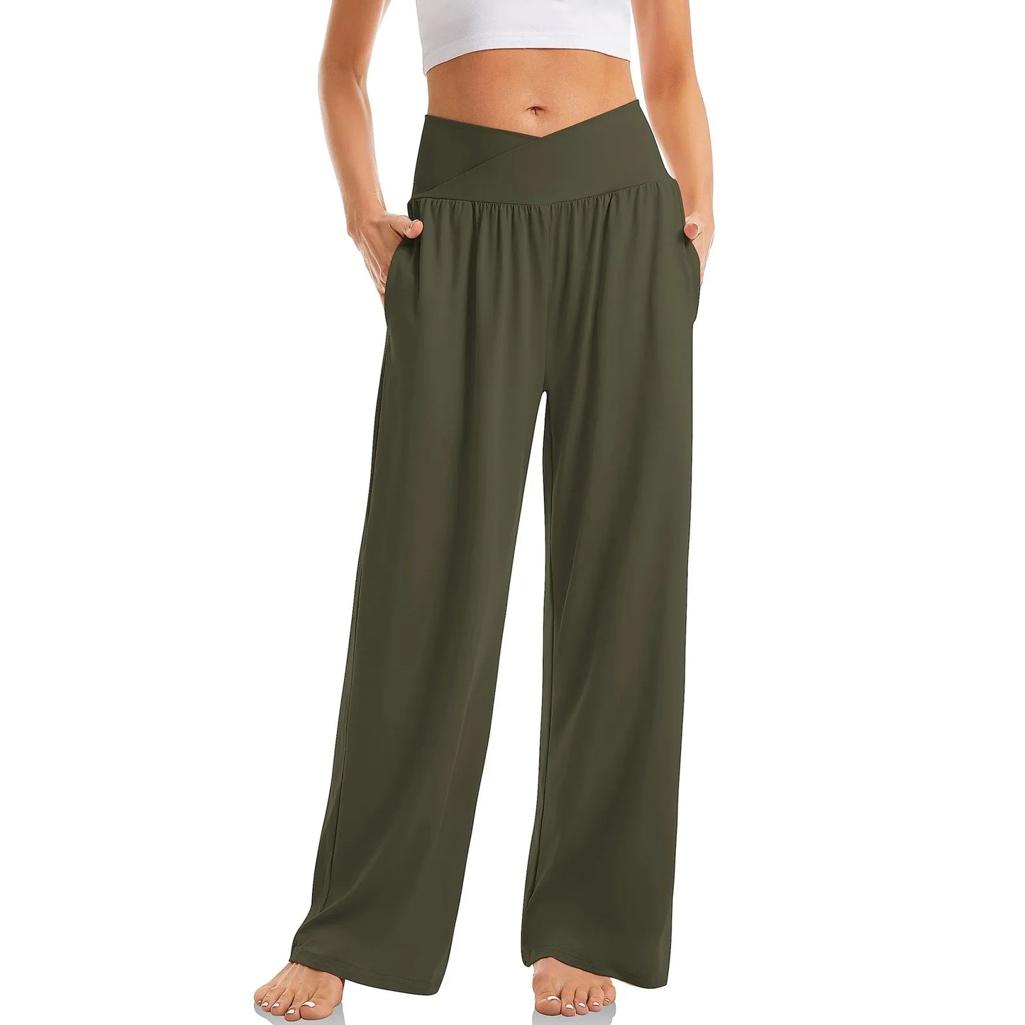 Women Cotton Linen Pants Summer Autumn Fashion Elastic Waist Loose Straight Pants Female Casual SolidColor Ankle-length Trousers