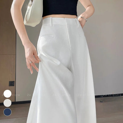 Summer 2026 New Style Women's Linen Wide Leg Suit Pants Thin Ice Silk Sun Protection High Waist Casual Straight Floor