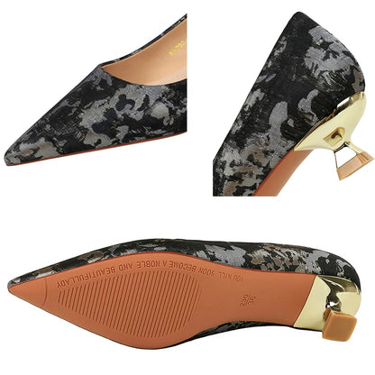 BIGTREE Shoes 3 CM Floral Cloth Surface Kitten Heels Women Shoes Sweet Fashion Low Heel Ladies Shoes Pointed Toe Women Pumps