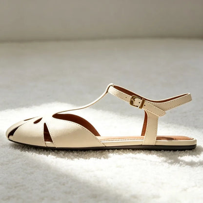 Fashion Hollow Cage-style Flat Sandals for Women Unique T-tied Ankle Strap Buckle Designer Shoes Roman-style Gladiator Sandals