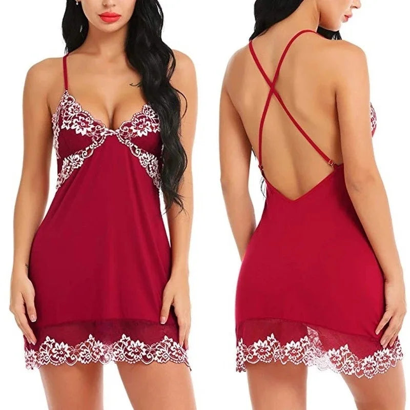 Hot Lingerie Porno Nightdress Sexy Sleepwear Large Size Night Dress Babydoll Women Satin Nightwear Erotic Lace Underwear Pajamas