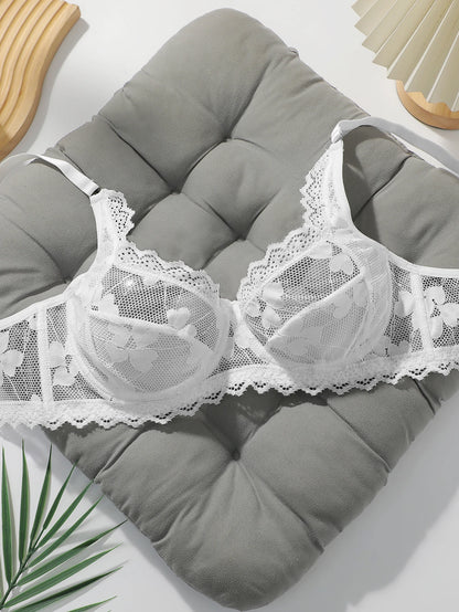 Women's Sexy Lace Bra with Steel Ring Gathered Push-Up Adjustable Straps Transparent Comfortable Underwear YS2944