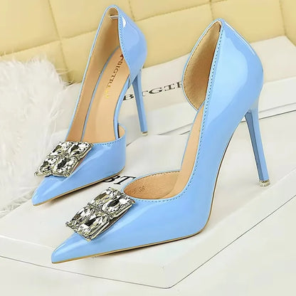 BIGTREE Shoes NEW Luxury High Heels Rhinestone Design Women Pumps Patent Leather Female Heels Stilettos Fashion Sexy Party Shoes