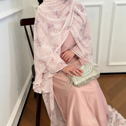 Party Dresses 3 Piece Set for Women Muslim Abaya with Scarf Long Cardigan Robe Vestidos Sashes Dubai Abayas Eid Ramadan Jalabiya