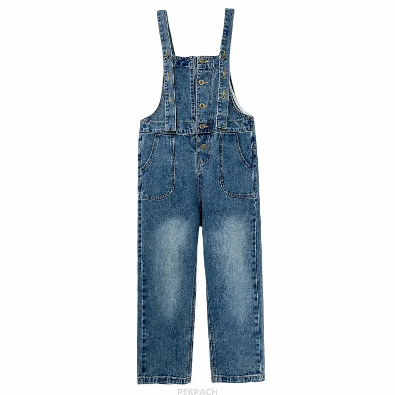 Kids Denim Jumpsuit Dungarees For Teenage Boys Fashion Streetwear Overalls Child Strap Jeans Suspenders Bib Pants Cowboy Clothes