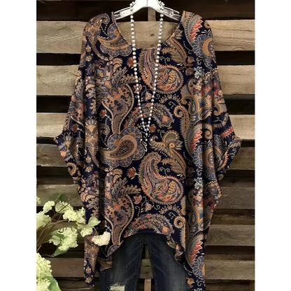 Bohemian Floral Tunic Plus Size Women's Bohemian Floral Print Tunic T-Shirt Short Sleeve Round Neck Casual Top Vibrant 2025