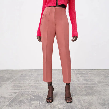 Hot Sale Women Summer Thin Casual Cropped Pants Stretchy Temperament Pleated Slimming Capris Ankle Length High Waisted Trousers