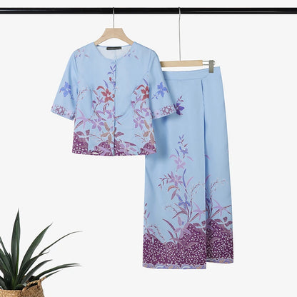 ZANZEA Stylish Summer 2 Pieces Sets Printed Outfits Elegant Women Dress Sets O Neck Half Sleeve Floral Blouse Maxi Skirt Suit