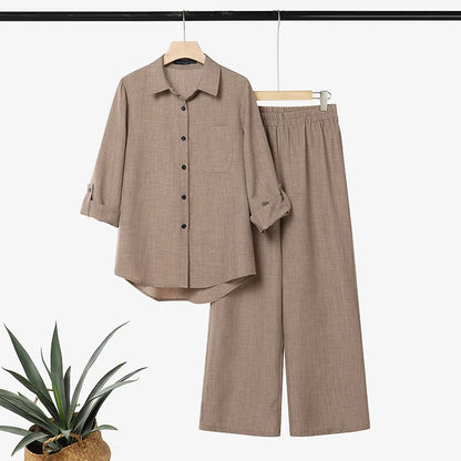 2026 Autumn Office Outfits ZANZEA Women Lapel Neck Long Sleeve Tops Pant Sets Casual Solid Color OL Work Tracksuit 2 Pieces Sets