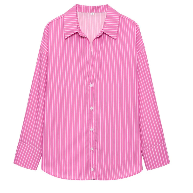 HXAO 2025 Woman Blouses Long Stripe Shirts Women Spring Summer Long Sleeve Blue White Shirt Woman Large Tops Button Up Shirts