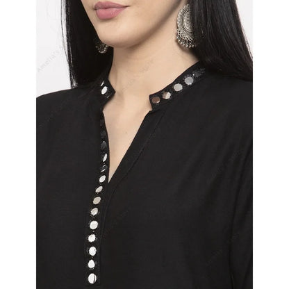 Indian Dress Women's Black Mirror Work Kurta Sharara Set Elegant Ethnic Suit for Party Festive Wear Pakistani