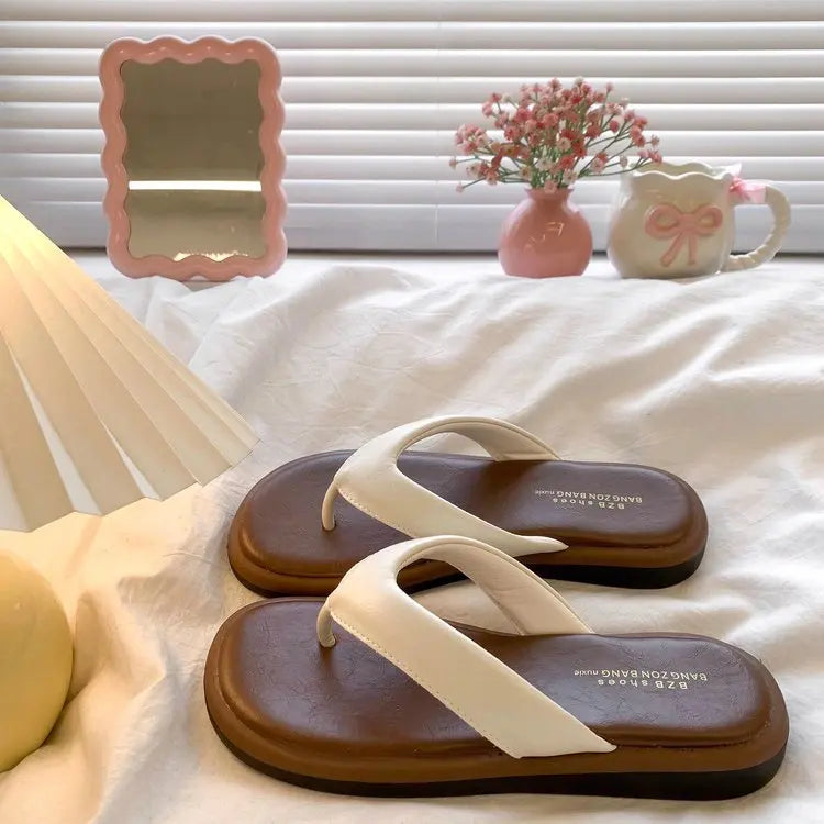Autumn Afternoon Flip Flops for Women Suede Wedge Heel Clip Toe Memory Foam Insole Non Slip Summer Beach Footwear