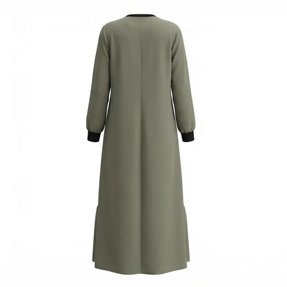 ZANZEA Fashion Women Patchwork Muslim Abaya Dress O Neck Long Sleeve Pleated Sundress Ramadan Robe Casual Maxi Dresses Kaftan