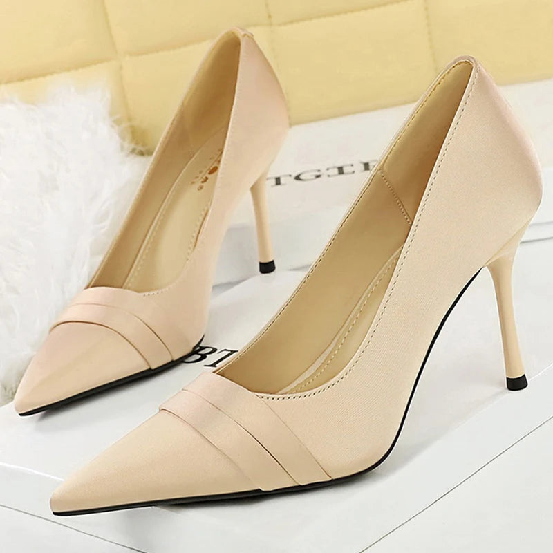 BIGTREE Shoes Silks Satins Women Pumps Fashion High Heels Sexy Party Shoes Pointed Tip Pumps Woman Stilettos 8 cm Heels Lady