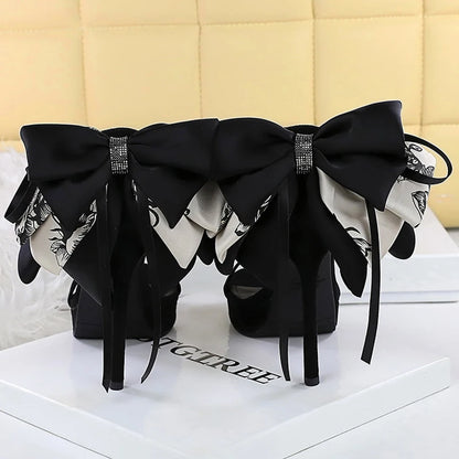 BIGTREE Shoes Suede Women Pumps Bowknot Design Ultra High Heels 11 cm Stiletto Open Toed Slim Heeled Sandals Women Summer Shoes