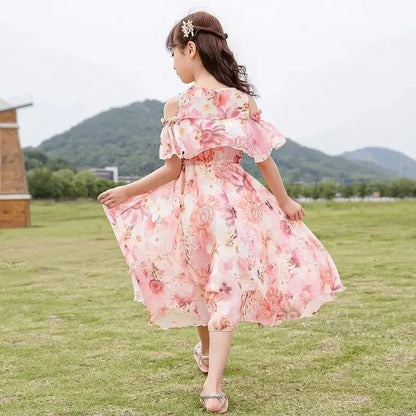 Summer Thin Girl Dress Floral Chiffon Princess Children's Dress Vestidos Summer Girls Casual Dresses Robe Fille Kids Clothes