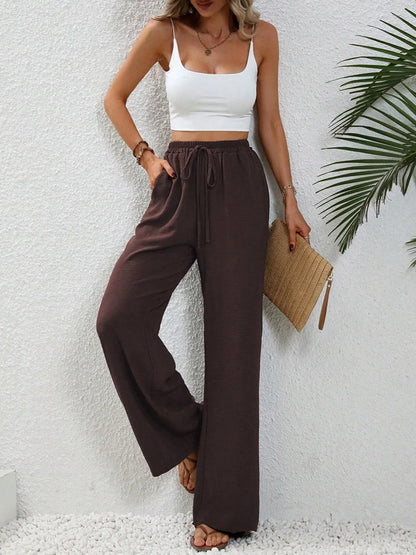 Modigirl 2026 Women Wide Leg Pants Women's Pants And Trousers High Waist Drawstring Elastic Waist Loose Casual Outfits