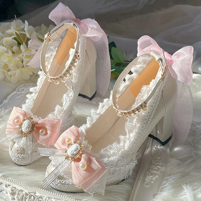 Lolita Original Handmade Lo Shoes Thick Heels Round Head High Heels Japanese Sweet Princess Girl Loli Tea Party Single Shoes
