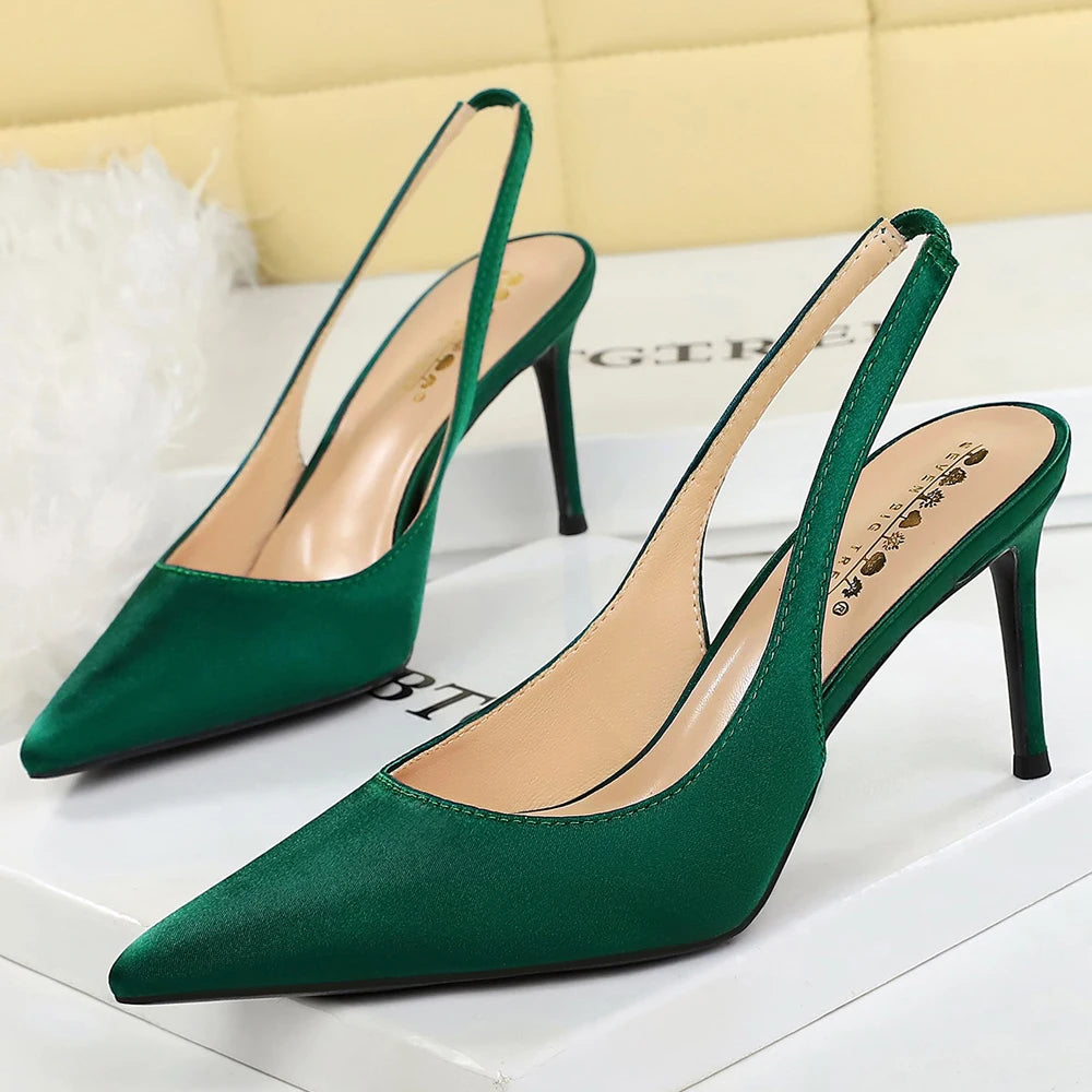 BIGTREE Shoes Satin Stiletto Women Sandals Summer Shoes Pointed High Heels Fashion Women Pumps High-heeled Sandals Ladies Shoes