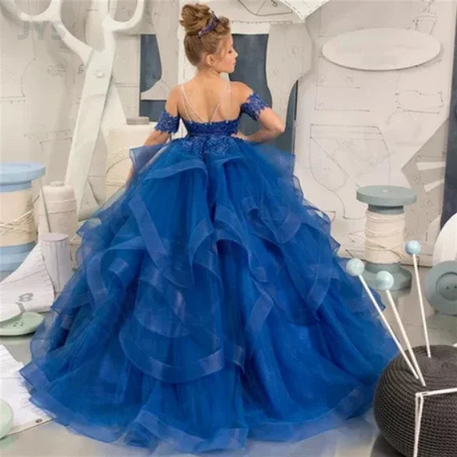 Dress for girls Party Flower Kids Ball Gown Tulle Off Shoulder Children Birthday Wedding Dresses First Communion Gown Clothing