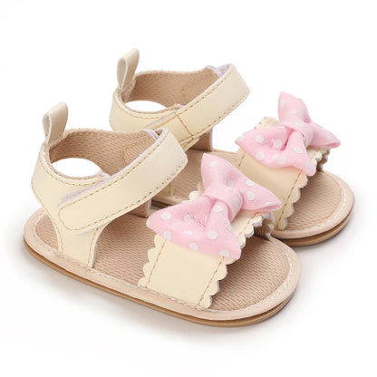 Summer 0-18M Female Baby Apricot Sandals Bow High Quality Soft Bottom Anti slip Breathable First Walking Shoes