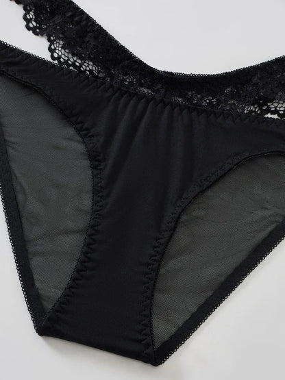 2Pcs Black Lace Bra Set French Style Women Bra Panties Breathable Mesh Underwear Elegant Ladies Ultra Thin Underwear Panties Set