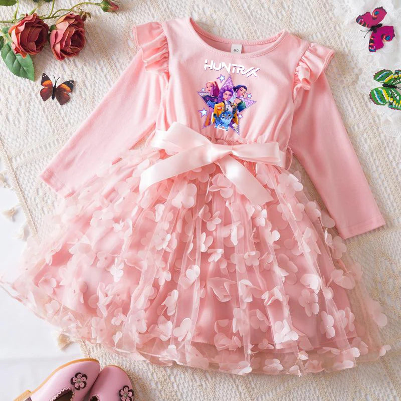 K-Pop Hunters Zoey Mira Rumi Girl Dress 3D Butterfly Casual Dresses Kids Princess Dress Long Sleeve Baby Girls Clothes 2-6Y
