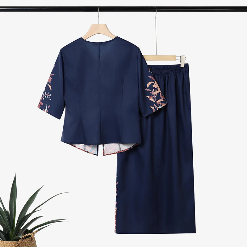 ZANZEA Elegant Women Dress Sets Ethnic Print V Neck Half Sleeve Blouse Sheath Maxi Long Skirt Suit Stylish Work Outfits 2 Pieces
