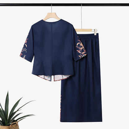 ZANZEA Elegant Women Dress Sets Ethnic Print V Neck Half Sleeve Blouse Sheath Maxi Long Skirt Suit Stylish Work Outfits 2 Pieces