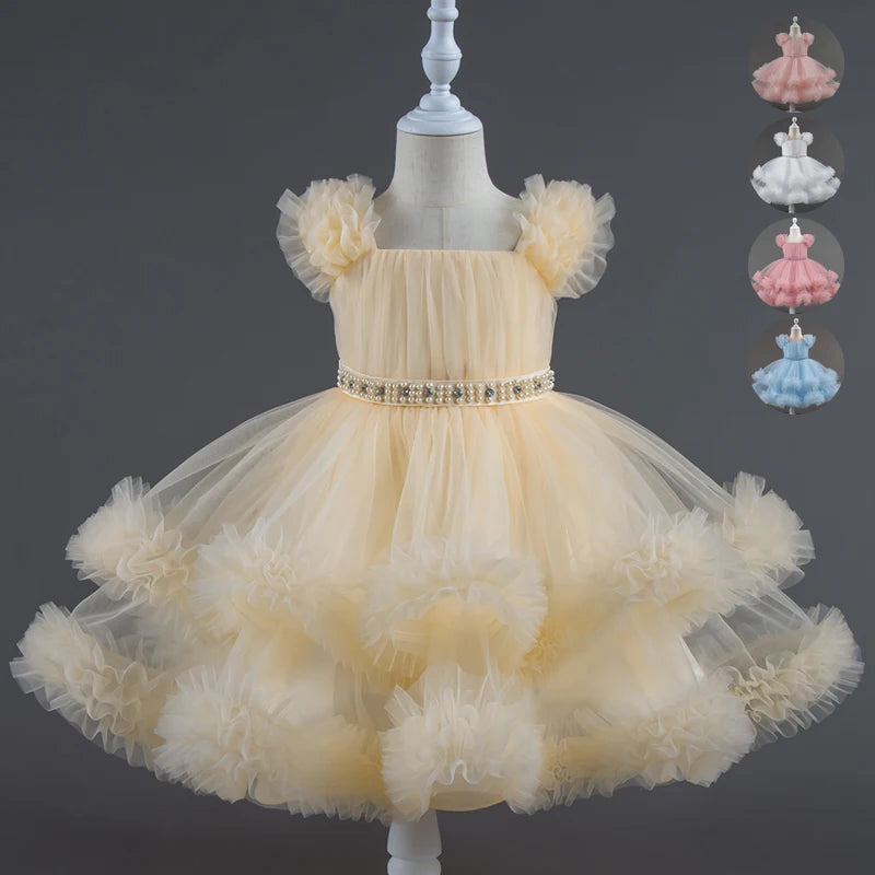 Baby Dress 0-5 Years Old Birthday Party Wedding Sleeveless Mesh Fluffy Cute Girl Princess Dress