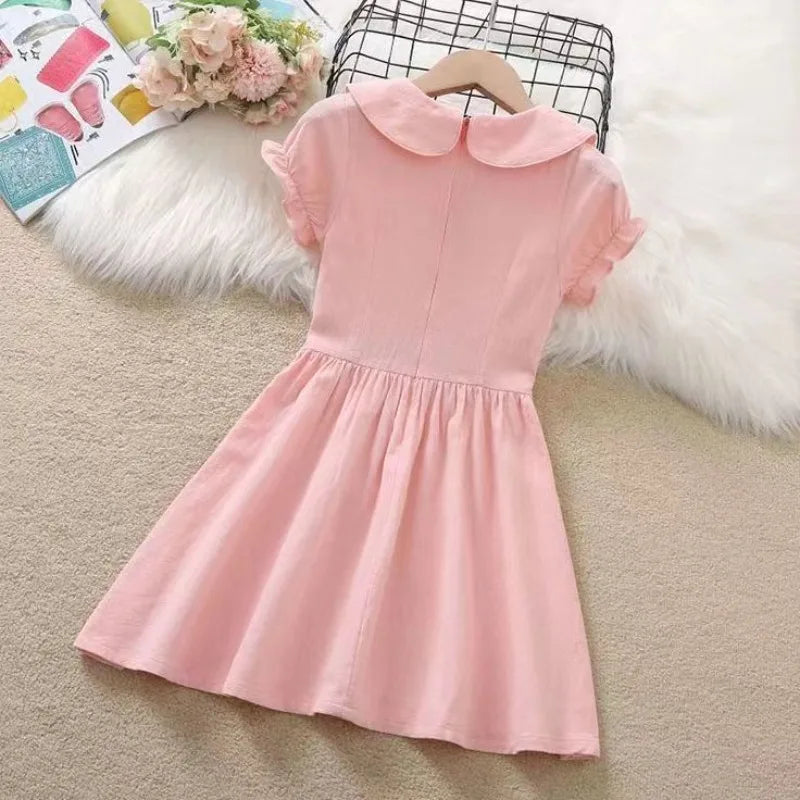 Pure Cotton Thin Short Sleeve Girls Party Dresses Kids Clothes 10 Years Old 2025 Children's Clothing Child Girl Dress Elegant 14