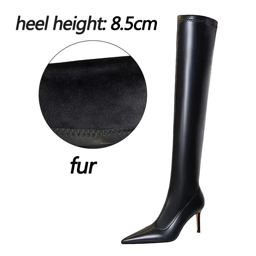 BIGTREE Shoes Sexy Over-the-Knee Boots Women Quality Leather Boots Plush Keep Warm Winter Boots High Heel Boots Plus Size 42 43