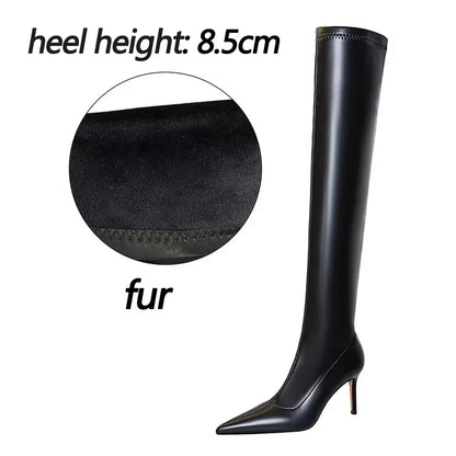 BIGTREE Shoes Sexy Over-the-Knee Boots Women Quality Leather Boots Plush Keep Warm Winter Boots High Heel Boots Plus Size 42 43