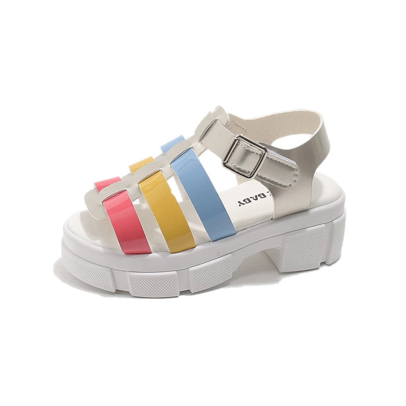 Girls Colorful Woven Platform Sandals Kids Chunky Heel Roman Open Toe Casual Shoes for Toddler Little Kid Fashion Beach Sandals